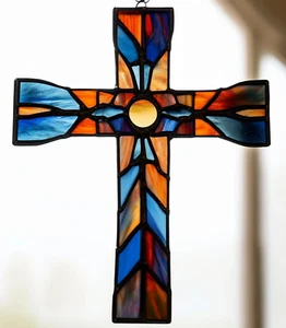 Repurposed Glass RELIGIOUS SPIRIT CROSS Australian Stained Glass ART SUNCATCHER - Bild 1 von 24