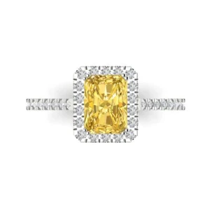 14K White Gold Halo Engagement Ring for Women, 1.86 ctw Simulated Yellow Diamond - Picture 1 of 11