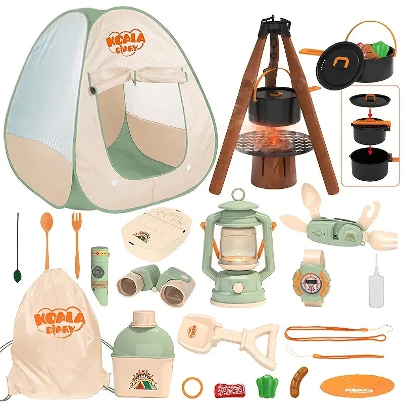 BRANDED Kids Camping Set Toy Explorer Kit w/ Optional Tent Campfire Binoculars Gift UK