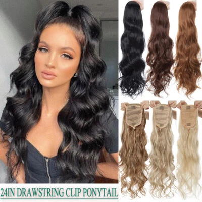 60cm Pferdeschwanz Haarteil Locken Kordelzug Lang Haarverlängerunge Ponytail DE - Bild 1 von 4