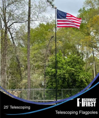 20' or 25' Delta Pin-Lock TELESCOPING Flag pole "Freedom Edition" (Black) - Image 1 of 4