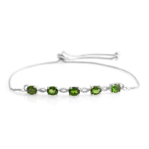 RUSSISCHES DIOPSID, PLATIN ÜBER STERLINGSILBER VERSTELLBARES BOLO ARMBAND 2,20 KART - Bild 1 von 4