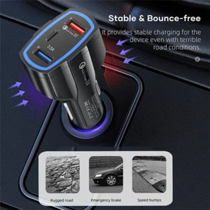 FAST CAR CHARGER 3 PORT 2 USB Port & Type C For IPHONE 16 AND 15 PRO MAX PLUS - Picture 1 of 10