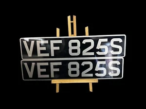A Pair Of Classic Black Silver Number Plate Printed Abs Plastic Plate - Picture 1 of 3