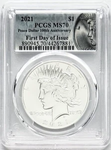 2021 SILVER PEACE DOLLAR PHILADELPHIA MINT 100TH ANNIVERSARY FIRST DAY PCGS MS70 - Picture 1 of 2