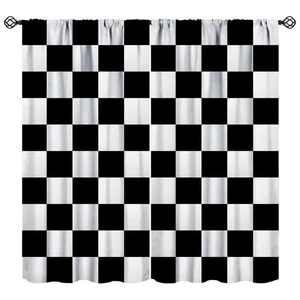 Racing Blackout Curtains for Kids Bedroom Decor Simple Black and White Checke... - Picture 1 of 8
