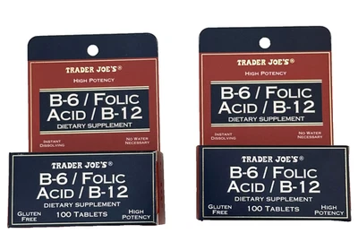 2 Pack Trader Joe's B-6 Folic Acid B-12 High Potency Dietary Supplement EXP 2028 - Image 1 of 2