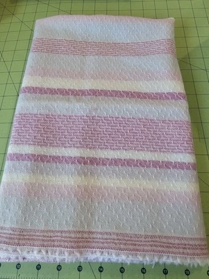 Pale Pink, Raspberry, Cream, Pale Lavender  Textured Striped Wool Fabric  58" W  - Image 1 of 4
