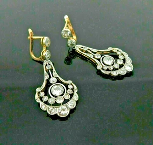 2Ct Round Cut Diamond Lab-Created Art Deco Dangle Earring 14K Yellow Gold Plated - Picture 1 of 7