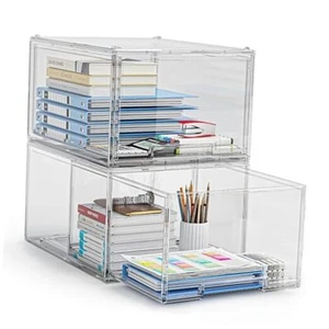 2 Packs Plastic Stackable Storage Drawers, Clear Desktop Drawer Organizers, 2 - Picture 1 of 7