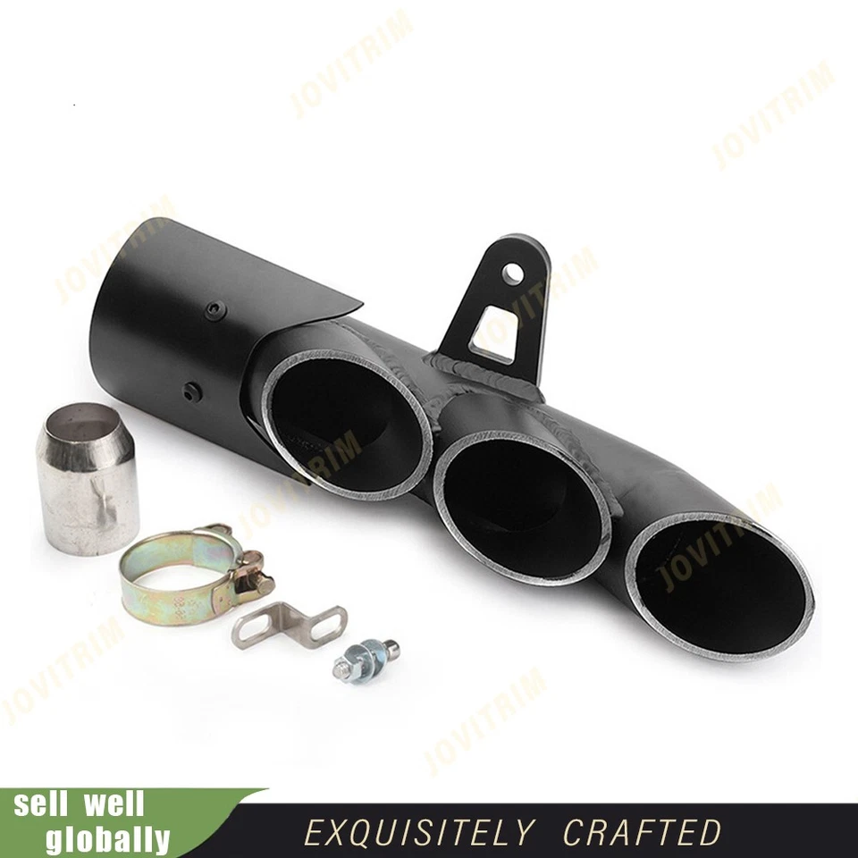 Left Three Outlet Universal Motorcycle Exhaust Mufflers Tail Pipe Tip Accessory Foto 1 de 4