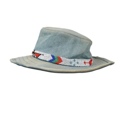 Jean de mezclilla azul vintage años 90 Liz Claiborne ala ancha sombrero con cuentas Foto 1 de 4