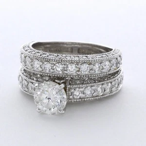 6.8 Carat AGI Lab-Created Diamond E/VVS1 Round 14K Vintage Side-Stone Ring Set - Picture 1 of 3