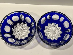 DOS Platos Bohemios Azul Cobalto Corte a Vidrio Transparente NUT ~ CARAMELO 4" X 2" - Imagen 1 de 23
