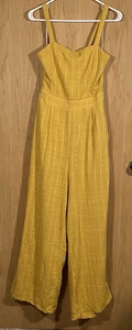 Lulus Mustard Yellow Tie-Back Wide Leg Jumpsuit Gauzy Women's Sz Lg NWT - Picture 1 of 5