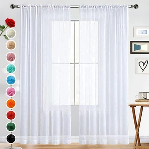 Basic Rod Pocket Sheer Voile Window Curtain Panels White 1 Pair 2 Panels 52 Widt - Picture 1 of 12