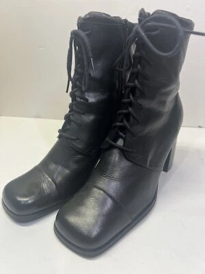 Botas de cuero Hilliard & Hanson de encaje con cremallera y cordones. Tacón bloque para mujer talla 10 Foto 1 de 4
