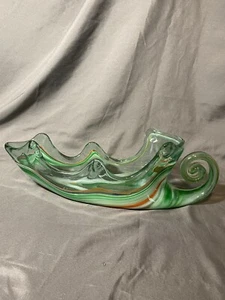 Mid-Century Vintage Murano Style Large Hand Blown Glass Green & White Shoe - Picture 1 of 6