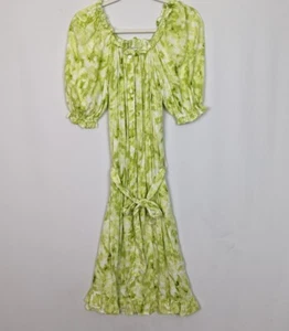 Faithful The Brand 4 Saint Jean Dress Lime Tie Dye Short Sleeve Midi Button Up - Picture 1 of 18