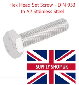 M6 Stainless Set Screws -6mm -Hex Head -A2 - Din 933 - Various Lengths Available - Picture 1 of 1