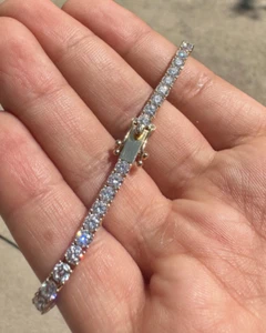 6.1 Ct G/VS1 Round Lab Grown Moissanite Tennis Bracelet Solid 10K Yellow Gold 7" - Picture 1 of 7