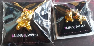 bling jewellery set necklace earrings bnip yorkshire terrier dog cute brooch jb - Picture 1 of 6