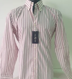 03 CAMICIA UOMO JYKX 1950 BOTTON DOWN FONDO BIANCA RIGA ROSA/NERO 100 % COTONE - Foto 1 di 3