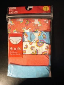 5 Pack Girls Size 12 Tagless Briefs Soft 100% Cotton with Unicorns & Rainbows - Picture 1 of 5