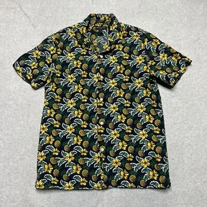 Banana Republic Shirt Mens Large Tall Black Linen Pineapple Floral Slim Fit - Picture 1 of 9