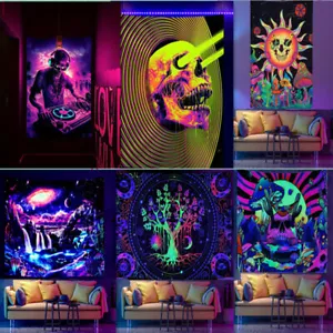 UV Tapestry Black Light Psychedelic Background Fluorescent Tapestry Custom Size - Picture 1 of 18