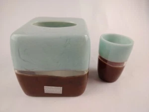 Croscill Home Oasis Tissue Cover and Tumbler Aqua Clear Brown - Picture 1 of 3