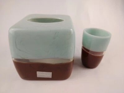 Croscill Home Oasis Tissue Cover and Tumbler Aqua Clear Brown - Image 1 of 3