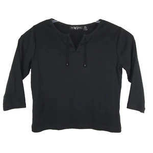 Victoria Jones Top Black Women Size L 3/4 Sleeve V-neck Blouse - Picture 1 of 7