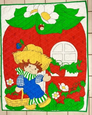 Cobertor de tecido acolchoado 1981 morango shortcake ~ painel com acabamento de torta de morango - Imagem 1 de 4