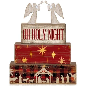 Bandeja de madera para belén de Navidad con niveles decoración madera rústica bloque de ángel Sig... - Imagen 1 de 6