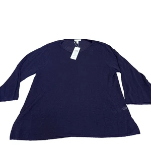NEW NWD $188 Eileen Fisher 100% Organic Linen Blue Sweater Top Long Sleeve XL - Picture 1 of 10