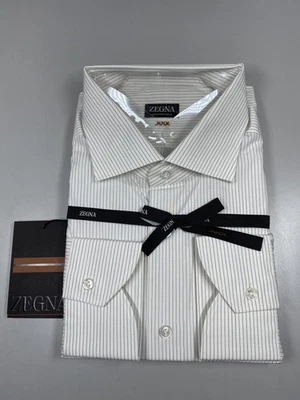 Camisa de vestir Zegna para hombre blanca/verde talla 18/46 Centoventimila a rayas abotonadas Foto 1 de 4