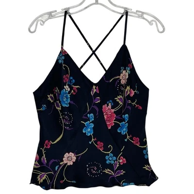 Patrizia Pepe black floral tank studded blouse 100% Silk Made in Italy Y2K 90s - Image 1 of 4