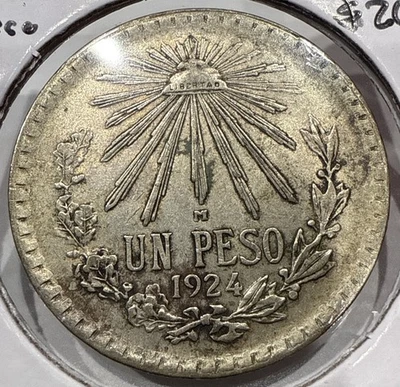 1924 Mo 1 Peso Mexico Silver Coin Un Peso - Image 1 of 4