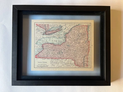1904 NEW YORK State Map in Floating Frame fm Rand McNally Atlas SEE DESCRIP - Image 1 of 4