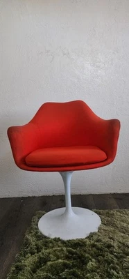 Vintage Knoll Eero Saarinen Red Upholstered Fiberglass Tulip Style Arm Chair - Image 1 of 4