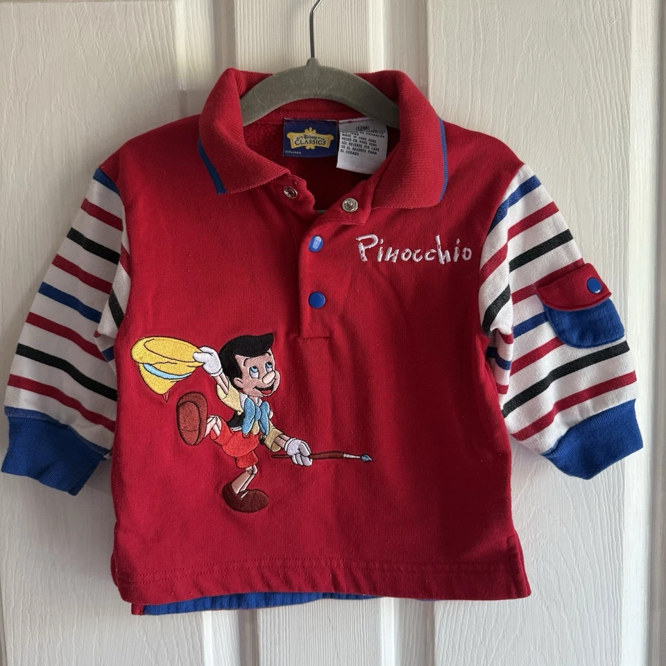 Vintage Pinocchio Polo Shirt 12 Month Disney Classic, Baby Toddler Character Red - Image 1 of 4