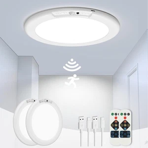 2 Pack Rechargeable Motion Sensor Ceiling Light, Wireless 2 Pack, White  - Picture 1 of 7