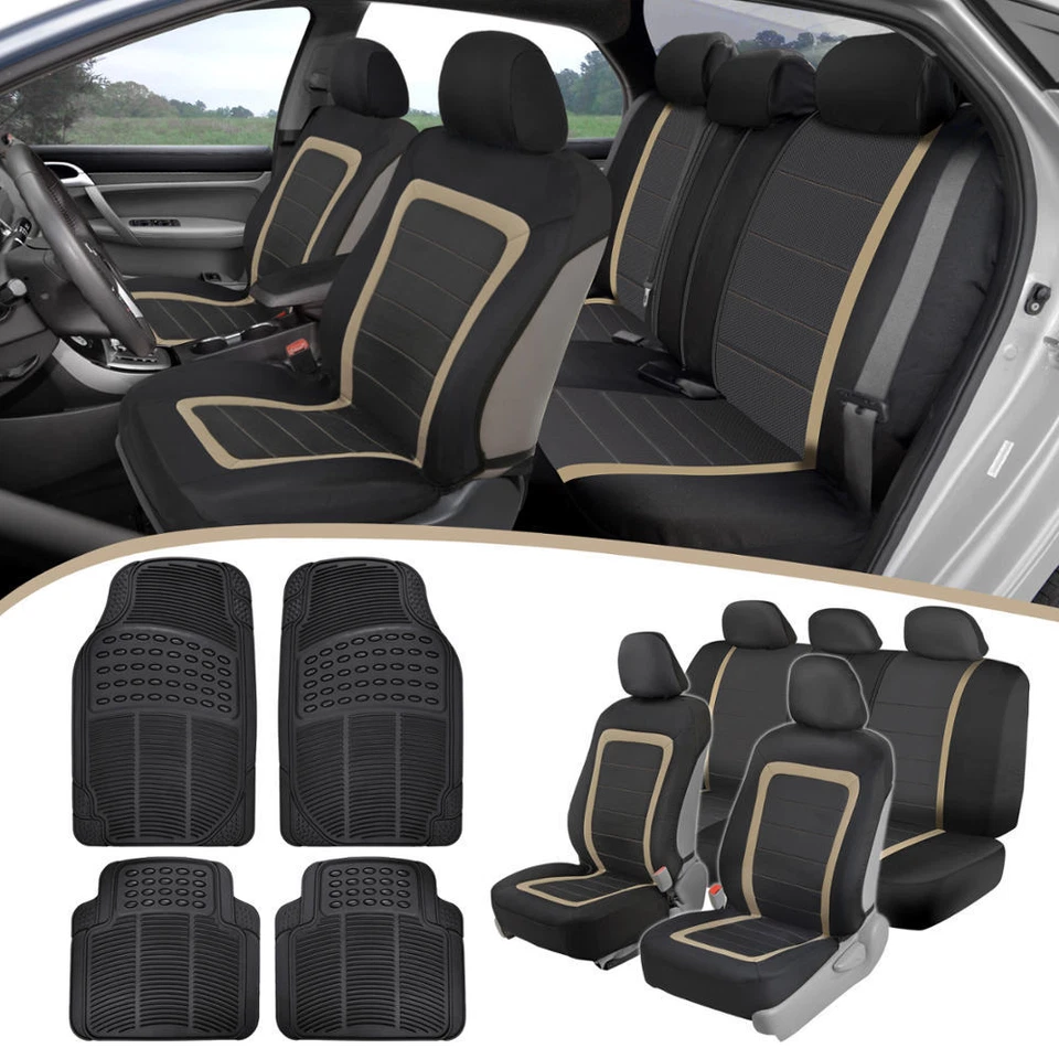 Performance Smooth Car Seat Covers w/ Ridged Rubber Floor Liners Auto Mats Black - Image 1 of 4