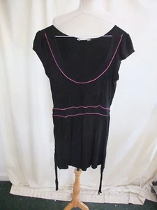 Ladies Dress New Look Bloom UK 10, black stretch viscose, pink trims, tie 7285 - Picture 1 of 1