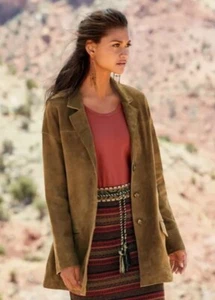 Peruvian Connection Suede Boyfriend Coat Size XS Walnut Brown Jacket - Picture 1 of 17