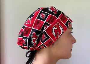 New Jersey Devils Surgical Scrub Cap, New Jersey Scrub, Tie in back Adjustable - Picture 1 of 3