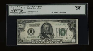 DBR 1928 $50 Dallas Numeral Fr. 2100-G Legacy 25 Serial K00010183A - Picture 1 of 2