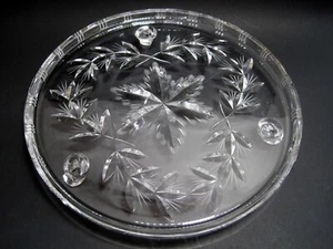 VTG Lead Cut Crystal Etched Pedestal Cake Plate 11.75" Heavy On 3 Scroll Feet - Picture 1 of 3