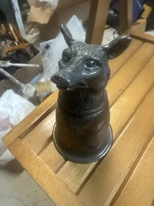 Vintage Pewter Fox Wolf Head Stirrup Jigger Cup Goblet 5" - Picture 1 of 3
